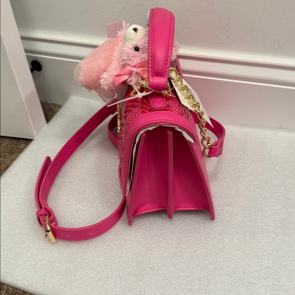 Betsey Johnson sequin flap mini crossbody bag purse with bear charm NWT - Picture 2 of 8